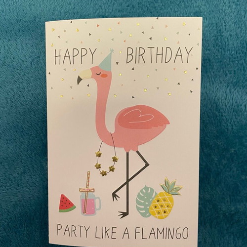Birthday greeting card new with flamingo design