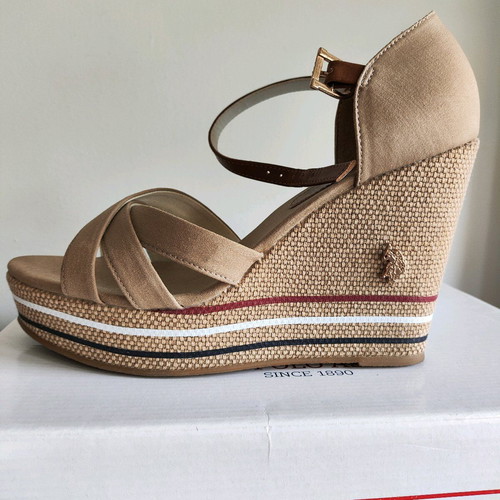 US Polo platforms like new, beige with red, white, blue details