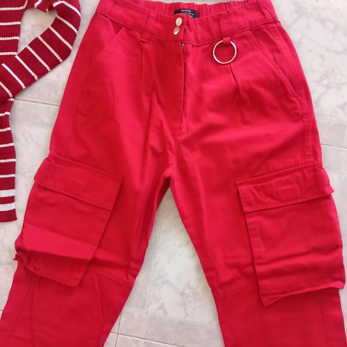 Bershka red pants and Zara colorful tops set, small
