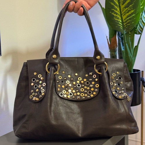 Italian designer brown leather shoulder bag like new