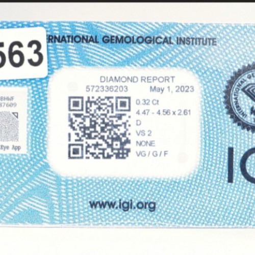 Diamond D Color 0.32ct Natural IGI Certified
