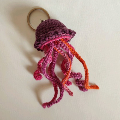 Keychain crocheted jellyfish new with multicolored tentacles