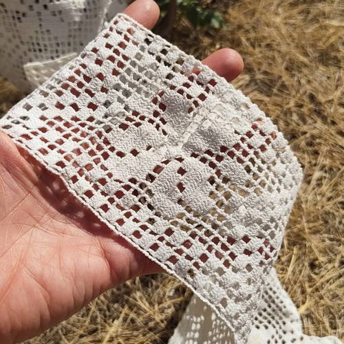 Handmade crochet lace embroidery, asymmetric design