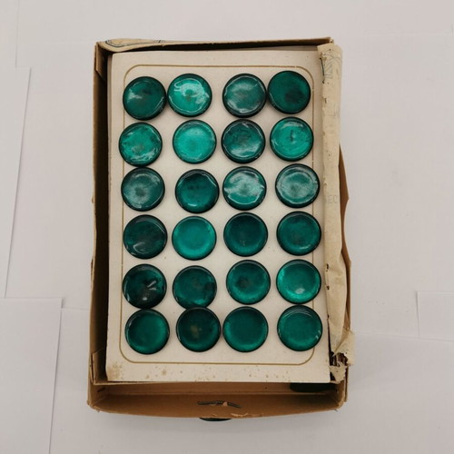 Green vintage celluloid buttons used, 1960s