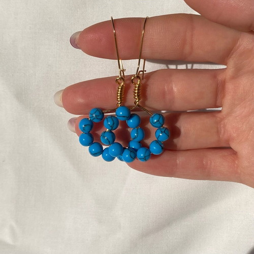 Handmade hoop earrings with blue and gold haolite, made to order