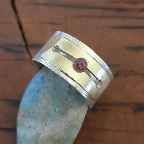 Handmade silver ring 925 with ruby and open bronze