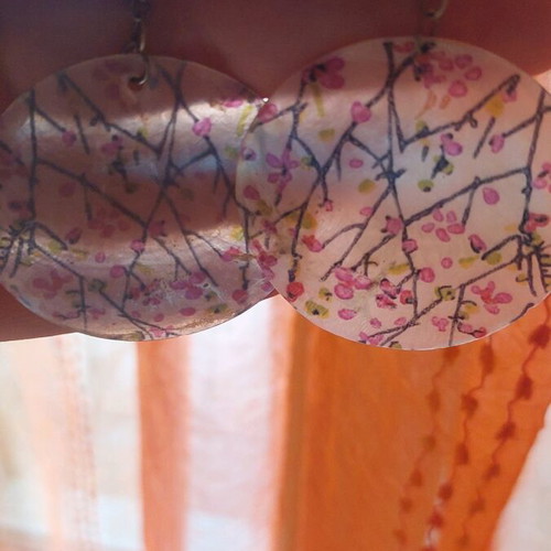 Handmade earrings new, hand-painted, black and pink