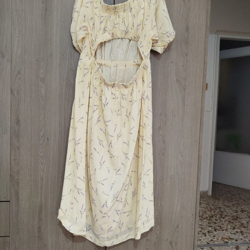 H&M midi dress with open back, size L, light yellow floral
