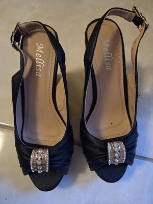 Melissa black platform sandals like new with gold buckle
