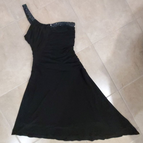Evening dress size S like new black strapless one-shoulder midi