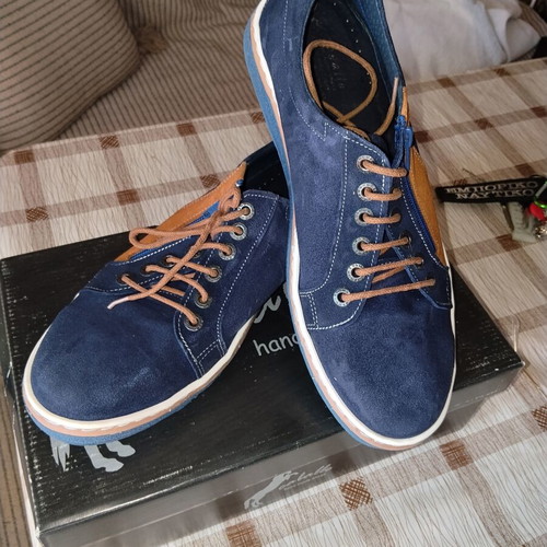 Caballo handmade navy blue moccasins shoes, size 44