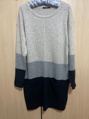 Knitted dress L like new, navy blue and grey