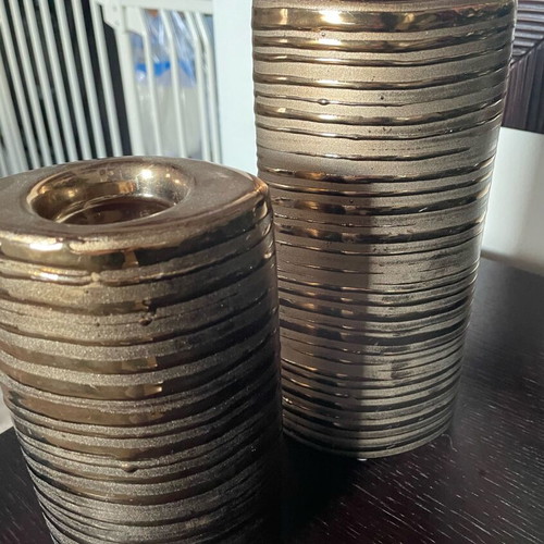 Ceramic candlesticks used for tealights in gold color, set of 2