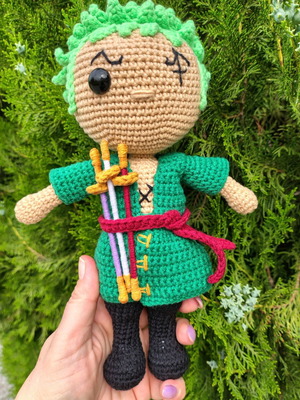 Crochet Zoro figure handmade, new, 25cm tall, One Piece