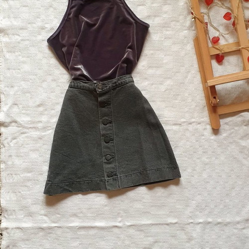 Denim skirt with buttons and suede top set used, Small