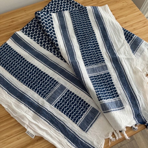 Cotton Shemagh scarf new, white-blue