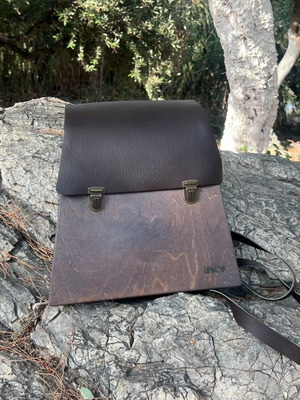 Handmade Olive Wood and Natural Leather Backpack