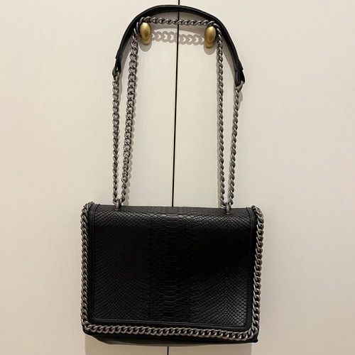 Black shoulder bag used with silver chain and croco texture