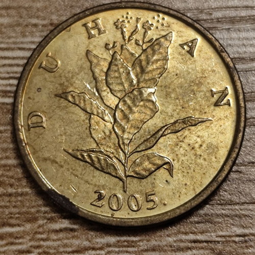 Croatian 10 Lipa coin 2005 used with tobacco plant design