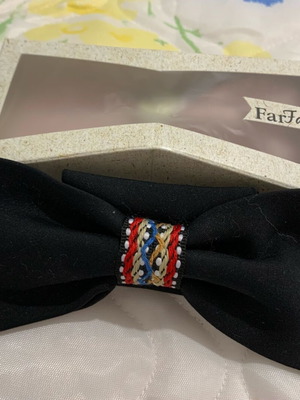 Accessories for backless dress new, black bow with multicolor trim