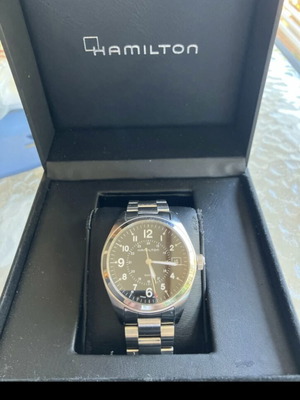 Hamilton Khaki Field Quartz watch with stainless steel and leather straps