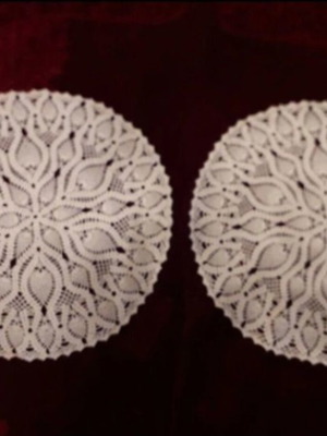 Set of two crochet doilies new, ecru color, 0.43 m diameter each