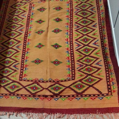 Handmade loom rug like new, wool, 1960s, ochre color