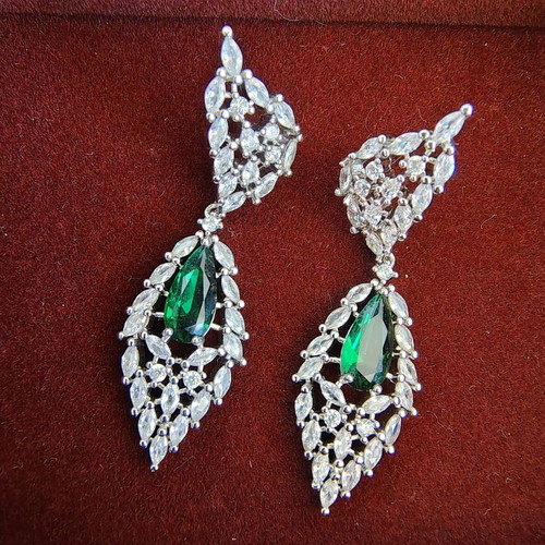 Earrings with white and green zirconia, silver plated, like new