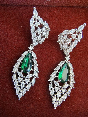 Earrings with white and green zirconia, silver plated, like new