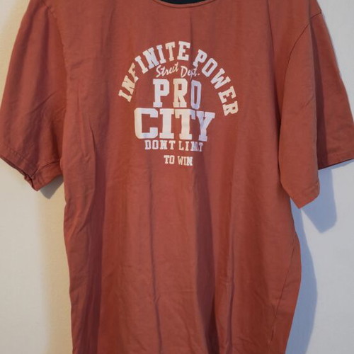 Helios men's t-shirt Large like new, terracotta with Pro City print