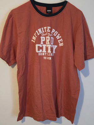 Helios men's t-shirt Large like new, terracotta with Pro City print