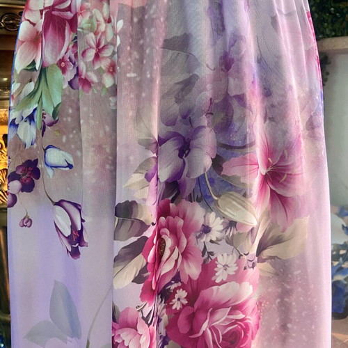Maxi floral chiffon skirt, violet with white lining, size S