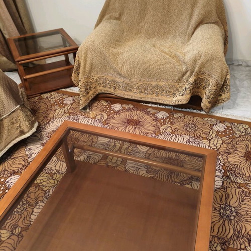 Living room furniture set used with two-seater sofa, armchair and table