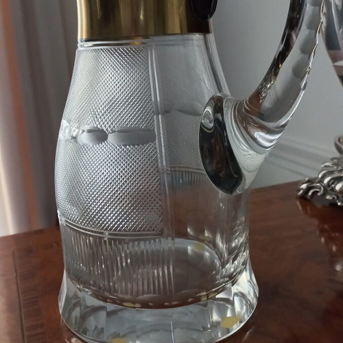 Moser crystal water jug with gold leaf, new