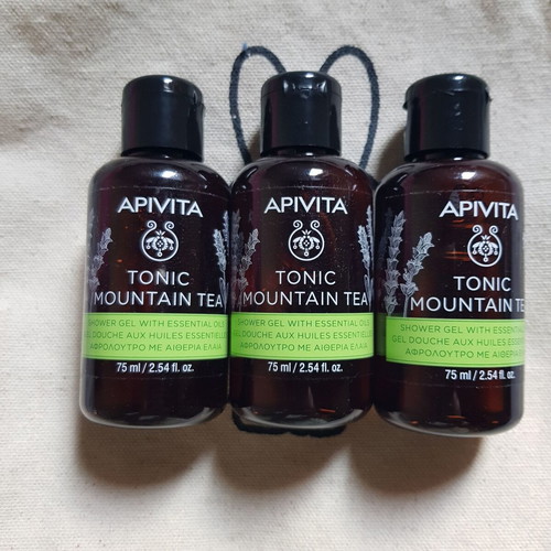 Apivita Tonic Mountain Tea shower gel set, travel size 75ml, pack of 3
