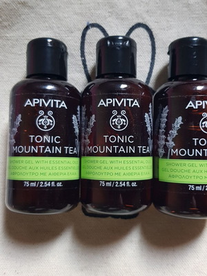 Apivita Tonic Mountain Tea shower gel set, travel size 75ml, pack of 3
