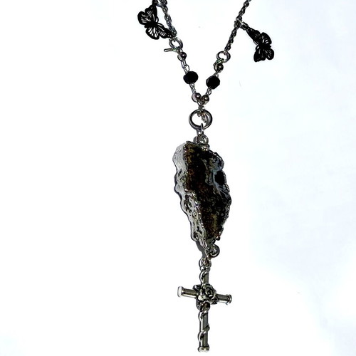 Necklace with Real Crystal Steel Chain like new, black and silver