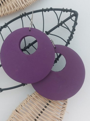 Wooden purple earrings new, handmade bohemian style