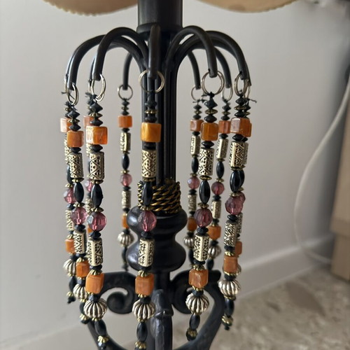 Table lamp with embroidered fabric shade like new