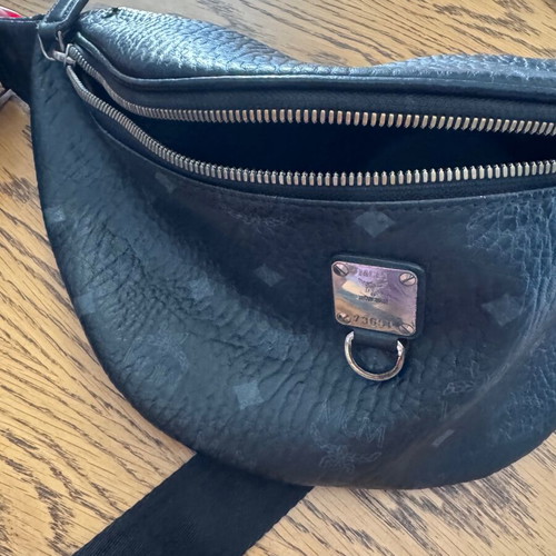 MCM waist bag used, black leather with minor wear