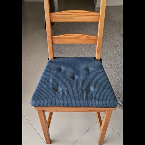 Ikea wooden chairs like new with dark blue cushions, set of four