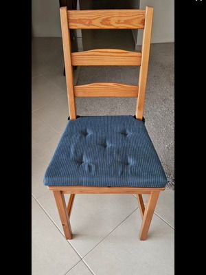 Ikea wooden chairs like new with dark blue cushions, set of four