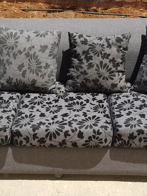 Three-Seater Sofa Grey and Black Fabric like new