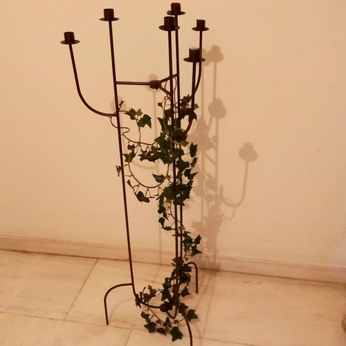 Metal floor-standing six-arm candlestick used, height 1.05 m