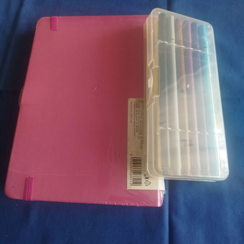 Large pink notebook and United Office fineliner pen set new