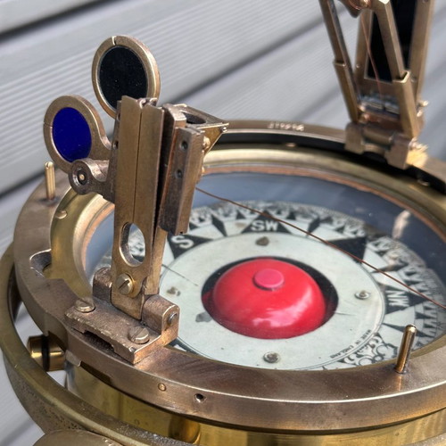 Old brass compass Japanese used, 45x25.5 cm