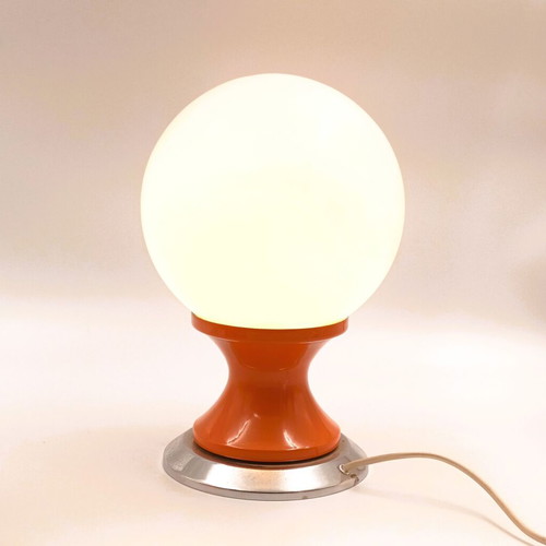 Vintage Space Age Table Lamps Pair 1970s Orange Metal Chrome