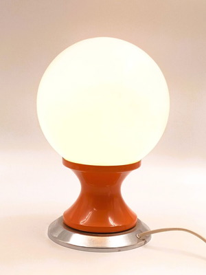 Vintage Space Age Table Lamps Pair 1970s Orange Metal Chrome