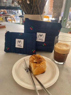 Τσαντάκια νεσεσερ καινούργια, βαμβακερά με τύπωμα κερασάκια, σετ 2 τεμαχίων