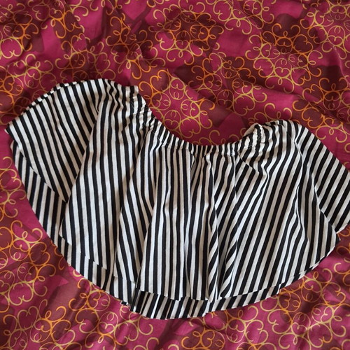 Vips strapless women's top like new, striped black and white with ruffles
